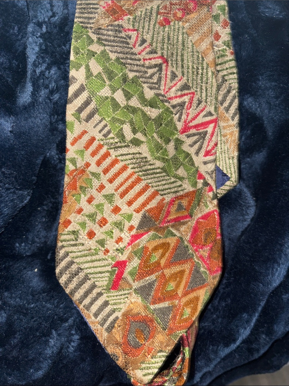 Liberty of London Multicolor Geometric Silk Tie in Green, Orange, Red, Tan